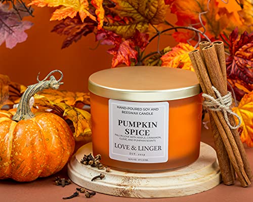 Pumpkin Spice Candle | Fall Candles | Luxury Soy & Beeswax Candles for Home | 16 oz. Large Jar 3 Wick Candle | Thanksgiving Candle | Fall Scented Candle | Autumn Candles