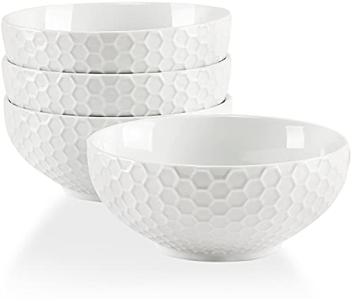 Buyajuju Cereal Soup Bowls, 20 Ounce White Bowls Set, Porcelain Bowls for Oatmeal, Rice, Salad, Pasta and Noodle, Set of 4 (6inch)