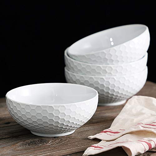 Buyajuju Cereal Soup Bowls, 20 Ounce White Bowls Set, Porcelain Bowls for Oatmeal, Rice, Salad, Pasta and Noodle, Set of 4 (6inch)