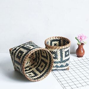 BESPORTBLE Round Bamboo Waste Basket Rattan Trash Can Straw Storage Baskets Wooden Garbage Can Decorative Laundry Hamper Flower Basket Vase