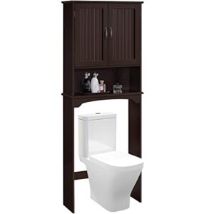 topeakmart over the toilet storage cabinet bathroom organizer with adjustable shelf & double doors for toilet, home space-saving furniture, l24.5xw9xh66 inches, espresso