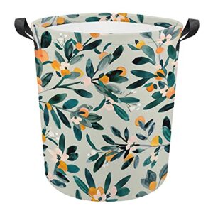 renjundun laundry hamper basket clementine sprigs laundry bag collapsible oxford cloth stylish home storage bin with handles 17.3inch h x 16.5inchd
