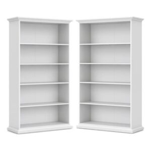 home square 5 shelf wood bookcase set in white (set of 2)