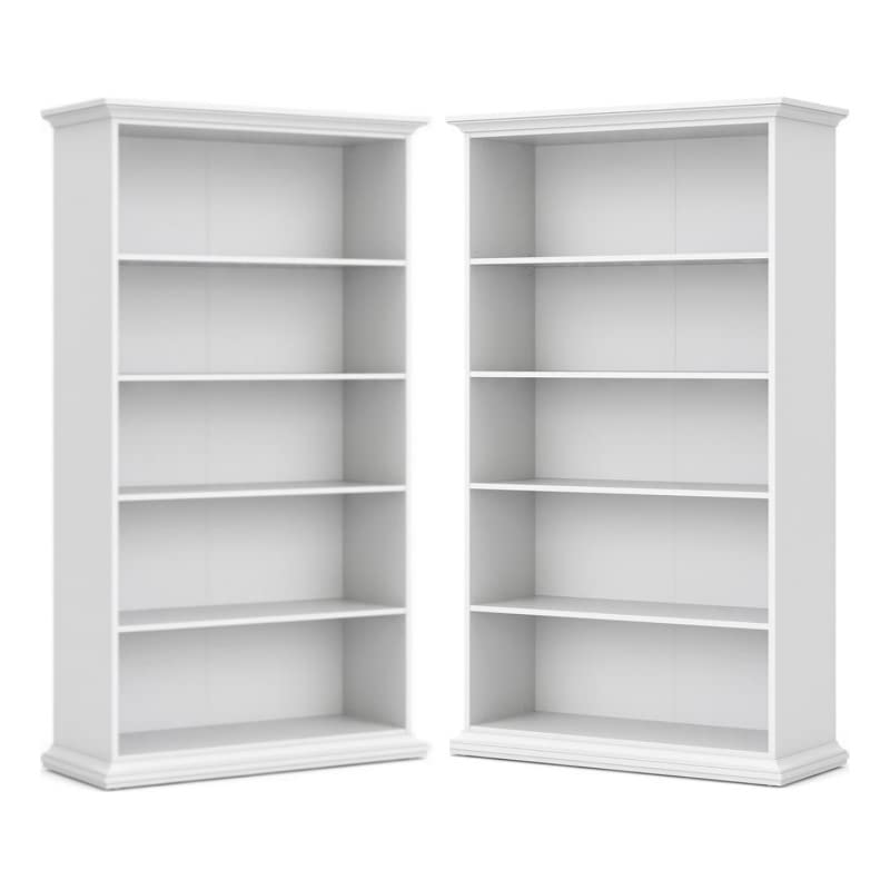 Home Square 5 Shelf Wood Bookcase Set in White (Set of 2)