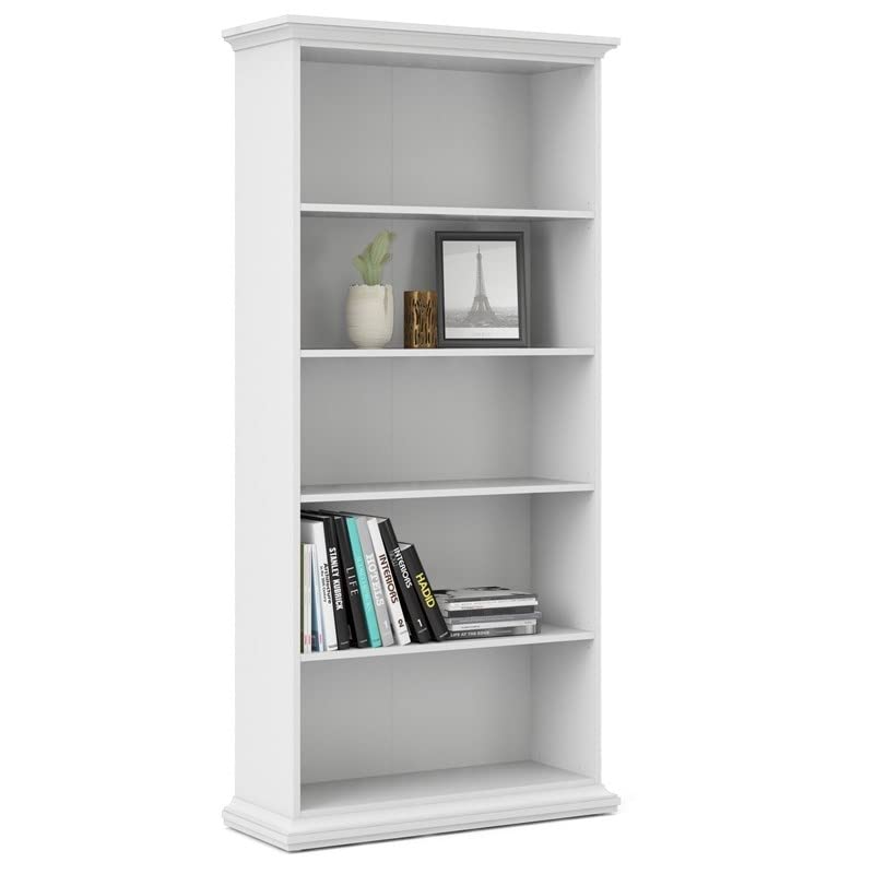 Home Square 5 Shelf Wood Bookcase Set in White (Set of 2)