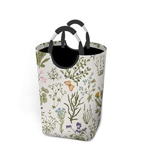 wondertify herbs wild flowers laundry hamper boho floral botanical butterfly clothes basket with easy carry handles for clothes organizer toys storage colorful