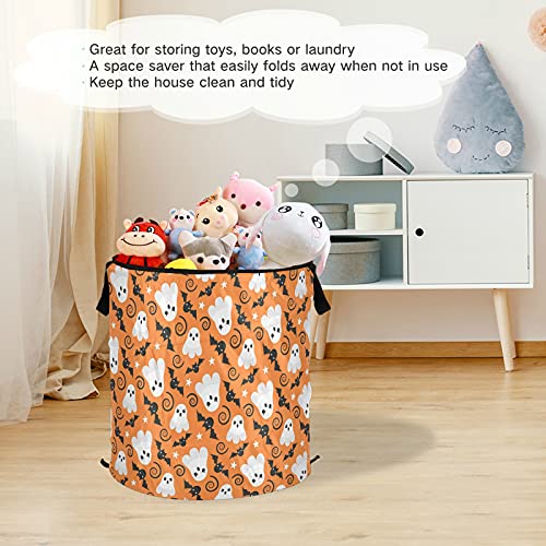 Ghost Happy Halloween Bat Pop Up Laundry Hamper with Lid Foldable Storage Basket Collapsible Laundry Bag for Camping Hotel Dormitory