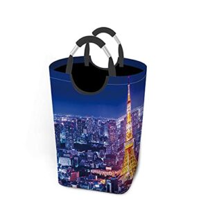 wondertify tokyo japan night cityscape famous television tower landmark laundry hamper attraction place clothes basket with easy carry handles for clothes organizer toys storage