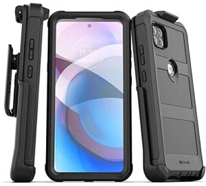 encased belt case for motorola one 5g ace case with screen protector and holster clip - heavy duty protection for moto one 5g uw ace (black)