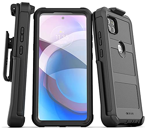 Encased Belt Case for Motorola One 5G ACE Case with Screen Protector and Holster Clip - Heavy Duty Protection for Moto One 5G UW Ace (Black)