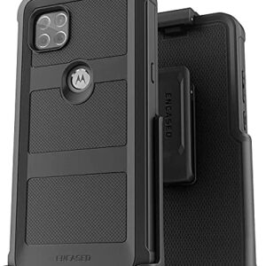 Encased Belt Case for Motorola One 5G ACE Case with Screen Protector and Holster Clip - Heavy Duty Protection for Moto One 5G UW Ace (Black)