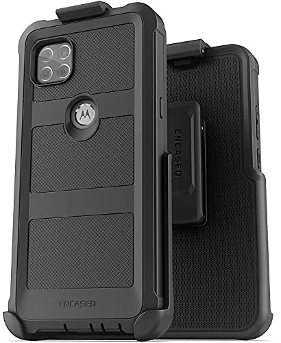 Encased Belt Case for Motorola One 5G ACE Case with Screen Protector and Holster Clip - Heavy Duty Protection for Moto One 5G UW Ace (Black)