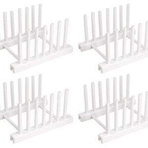 Halyuhn White Plate Organizer for Cabinet 4 Pack, Plstic Plate Rack Stand Keep Dry for Dish, Bowl, Bakeware, Serving Tray and More, Plate Holder for Cabinet Rack, Dish Organizer Rack for Cabinet