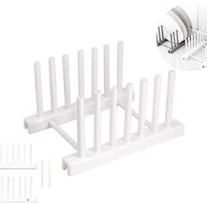 Halyuhn White Plate Organizer for Cabinet 4 Pack, Plstic Plate Rack Stand Keep Dry for Dish, Bowl, Bakeware, Serving Tray and More, Plate Holder for Cabinet Rack, Dish Organizer Rack for Cabinet