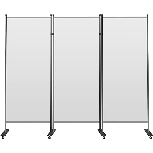 VEVOR Room Divider 6ft, Room Divider Wall 3 Panels, Partition Room Dividers 89"x73", Folding Room Divider, Panel Room Divider, Folding Privacy Screen with Wheels (Light Gray) for Home, Dorm, Office