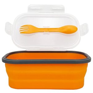 Silicone Lunch Container Bento Box, Collapsible Food Storage Containers with Airtight Lids and 2in1 Fork, Reusable Food Containers for Travel,Camping and RV, Food Grade 1000ml Microwave Container