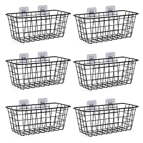 XINFULL 6 Pack Wire Storage Baskets Household Metal Wall-Mounted Containers Organizer Bins for Kitchen Bathroom Freezer Pantry Closet Laundry Room Cabinets Garage Shelf, Medium