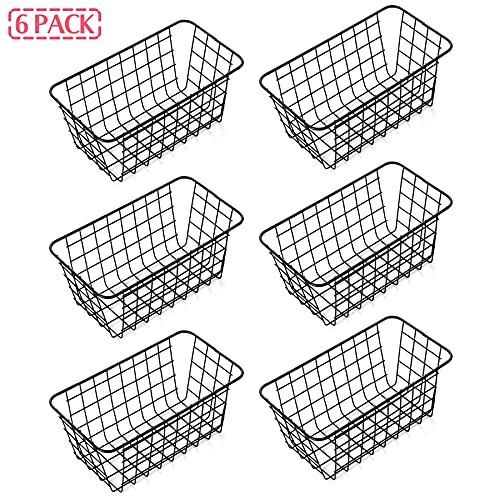 XINFULL 6 Pack Wire Storage Baskets Household Metal Wall-Mounted Containers Organizer Bins for Kitchen Bathroom Freezer Pantry Closet Laundry Room Cabinets Garage Shelf, Medium