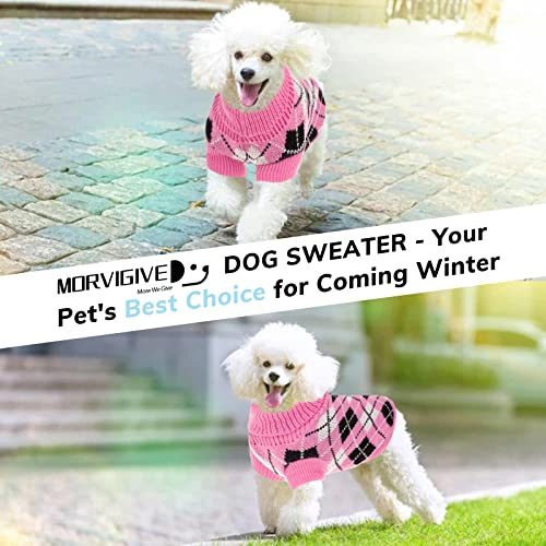 MORVIGIVE Rhombus Knit Small Dog Sweaters, Turtleneck Puppy Jumper Warm Kitten Pullover Sweater for Cold Weather, Dogs & Cats Soft Sweatshirts Boys Girls Pet Knitwear Clothes for Fall Winter Black XL