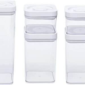 Amazon Basics 5-Piece Square Airtight Food Storage Containers for Kitchen Pantry Organization, BPA Free Plastic