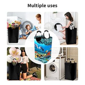 Wondertify 3D Dolphins Corals Laundry Hamper Ocean Undersea World Clothes Basket With Easy Carry Handles For Clothes Organizer Toys Storage