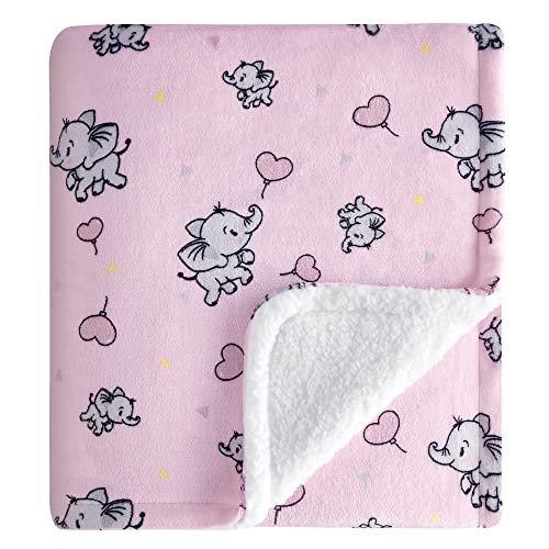 DaysU Plush Flannel Sherpa Baby Blanket for Girls Boys, Portable Reversible Soft Micro Fleece Baby Crib Throw Blanket with Animal Print for Newborn and Nursery, Elephant, 30"x40"