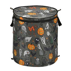 halloween black cat pumpkin ghost pop up laundry hamper with lid foldable storage basket collapsible laundry bag for camping hotel dormitory