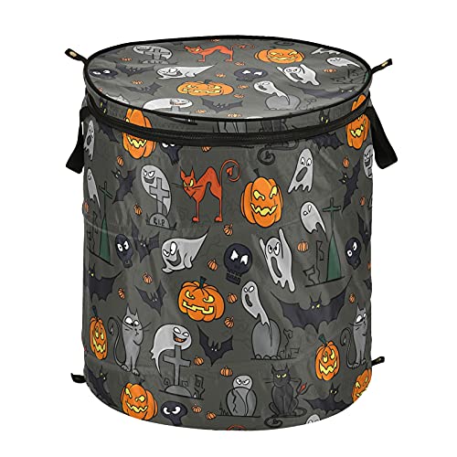 Halloween Black Cat Pumpkin Ghost Pop Up Laundry Hamper with Lid Foldable Storage Basket Collapsible Laundry Bag for Camping Hotel Dormitory