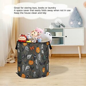 Halloween Black Cat Pumpkin Ghost Pop Up Laundry Hamper with Lid Foldable Storage Basket Collapsible Laundry Bag for Camping Hotel Dormitory