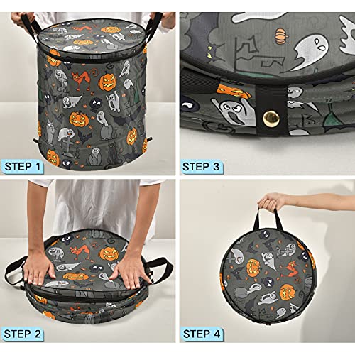 Halloween Black Cat Pumpkin Ghost Pop Up Laundry Hamper with Lid Foldable Storage Basket Collapsible Laundry Bag for Camping Hotel Dormitory