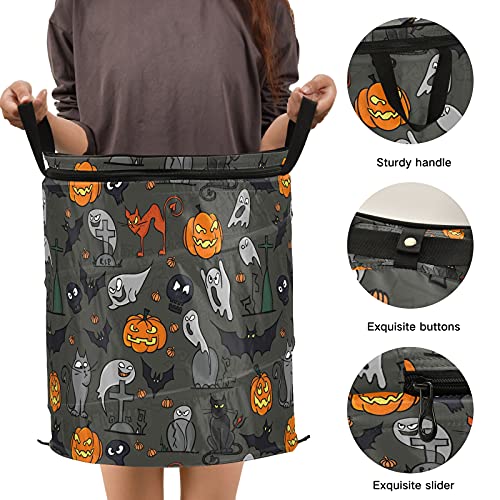 Halloween Black Cat Pumpkin Ghost Pop Up Laundry Hamper with Lid Foldable Storage Basket Collapsible Laundry Bag for Camping Hotel Dormitory