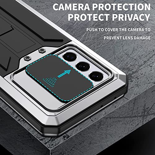 Metal Silicone Compatible with Samsung Galaxy s21 Ultra 6.8 inch Case Camera protection Heavy Duty Protection Doom Glass Cover Cases Shockproof Holder with built in screen protector (Silver)