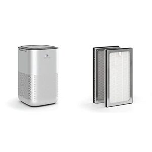 medify air ma-15 air purifier with one additional h13 true hepa replacement filter | 330 sq ft coverage | for smoke, smokers, dust, odors, pet | quiet 99.9% removal to 0.1 microns | silver, 1-pack