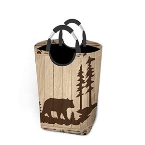 wondertify bear laundry hamper bear footprint jungle wooden board authentic weapon clothes basket with easy carry handles for clothes organizer toys storage brown