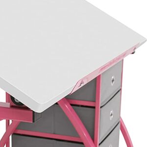 Offex 2 Piece Venus Craft Table with Angle Adjustable Top and 20.5" H Matching Padded Stool, Pink/White - Great for Home, Office, Kids Room and More