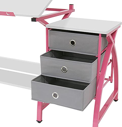 Offex 2 Piece Venus Craft Table with Angle Adjustable Top and 20.5" H Matching Padded Stool, Pink/White - Great for Home, Office, Kids Room and More