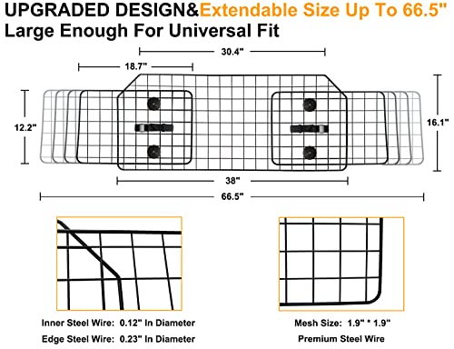 NOAMOO 38-66.5 Inches Dog Car Barrier for SUVs, Van, Vehicles, Adjustable Large Pet Barriers, Universal Fit Heavy-Duty Wire Mesh Dog Guard, Pet Divider Gate for Truck Cargo Area, Safety Car Divider