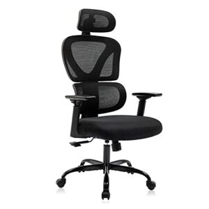 kerdom ergonomic office chair, home desk chair, comfy breathable mesh task chair, high back thick cushion computer chair with headrest and 3d armrests, adjustable height home gaming chair