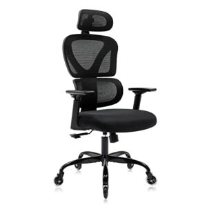 KERDOM Ergonomic Office Chair, Home Desk Chair, Comfy Breathable Mesh Task Chair, High Back Thick Cushion Computer Chair with Headrest and 3D Armrests, Adjustable Height Home Gaming Chair