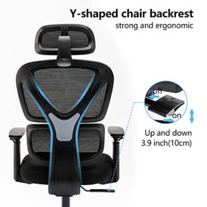 KERDOM Ergonomic Office Chair, Home Desk Chair, Comfy Breathable Mesh Task Chair, High Back Thick Cushion Computer Chair with Headrest and 3D Armrests, Adjustable Height Home Gaming Chair