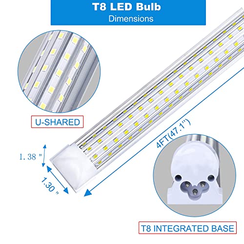 TOPTRONED (6-Pack) LED Shop Light, 4FT 75W 9000LM 5000K, Daylight White, U Shape, Clear Cover, Hight Output, Linkable Shop Lights, T8 LED Tube Lights, LED Shop Lights for Garage 4 Foot with Plug