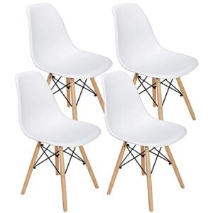 zenstyle set of 4 dining chairs modern style diner chairs, mid-century shell lounge plastic side chair dsw chair for kitchen, dinning room, living room, bedroom, white