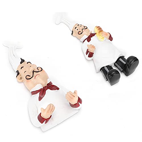 Pssopp 2Pcs Chef Figurine Wall Hooks, Adhesive Chef Figurines Wall Mount Kitchen Appliances Hanger for Home Kitchen Restaurant Bakery