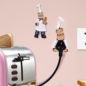 Pssopp 2Pcs Chef Figurine Wall Hooks, Adhesive Chef Figurines Wall Mount Kitchen Appliances Hanger for Home Kitchen Restaurant Bakery