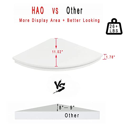 HAO Floating Corner Shelf Invisible Wall Mounted Shelves Radial Shape Cable Wire Hole Pattern Perfect for Bedroom Bathroom Living Room Kitchen Set of 2 White