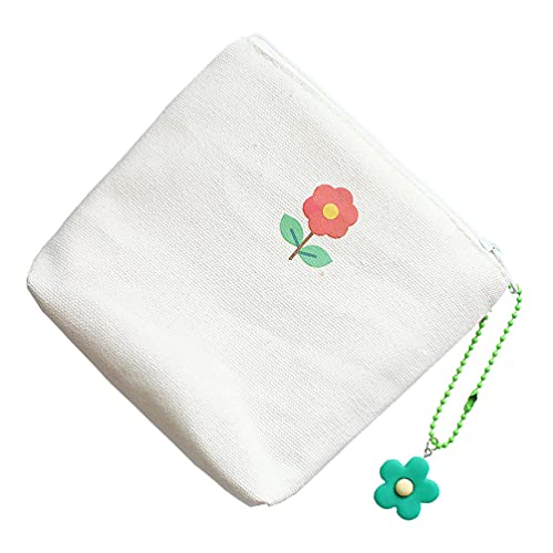 DOITOOL Pouches for Purse Sanitary Napkin Storage Bag Cute Sanitary Pad Pouch Zipper Pouch Coin Purse Mini Canvas Cash Bags Makeup Bag Toiletry Pouch Portable Coin Bags White Purple Green Small Zipper Wallet