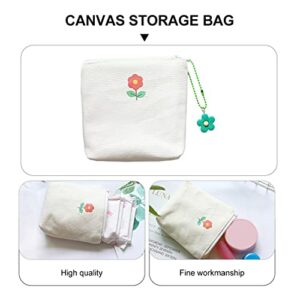 DOITOOL Pouches for Purse Sanitary Napkin Storage Bag Cute Sanitary Pad Pouch Zipper Pouch Coin Purse Mini Canvas Cash Bags Makeup Bag Toiletry Pouch Portable Coin Bags White Purple Green Small Zipper Wallet