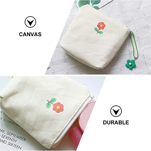 DOITOOL Pouches for Purse Sanitary Napkin Storage Bag Cute Sanitary Pad Pouch Zipper Pouch Coin Purse Mini Canvas Cash Bags Makeup Bag Toiletry Pouch Portable Coin Bags White Purple Green Small Zipper Wallet