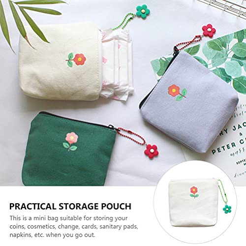 DOITOOL Pouches for Purse Sanitary Napkin Storage Bag Cute Sanitary Pad Pouch Zipper Pouch Coin Purse Mini Canvas Cash Bags Makeup Bag Toiletry Pouch Portable Coin Bags White Purple Green Small Zipper Wallet