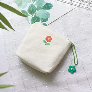 DOITOOL Pouches for Purse Sanitary Napkin Storage Bag Cute Sanitary Pad Pouch Zipper Pouch Coin Purse Mini Canvas Cash Bags Makeup Bag Toiletry Pouch Portable Coin Bags White Purple Green Small Zipper Wallet